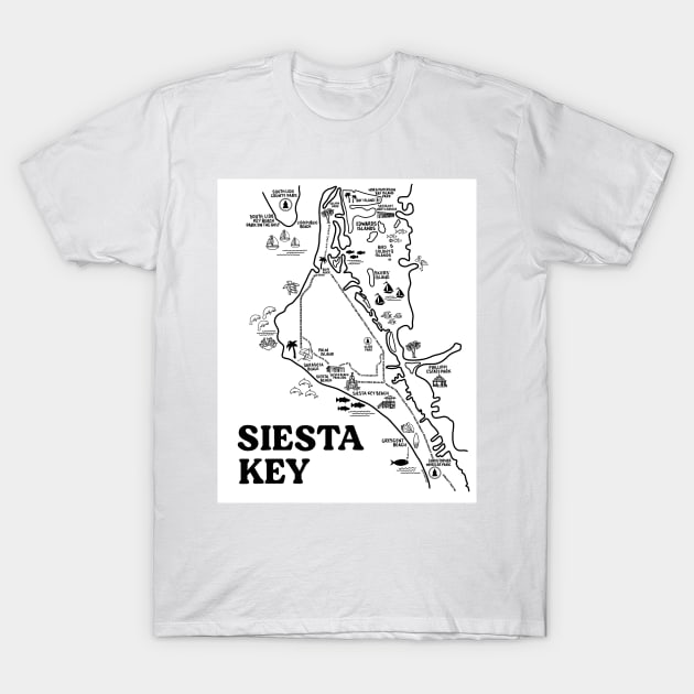 Siesta Key Map Art T-Shirt by fiberandgloss